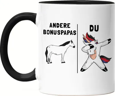 Produktbild von Andere Bonus-Papas Du Tasse Schwarz bester Vater Papa Stiefvater Einhorn Lustig Geburtstag Vatertag Bonuspapa Geschenk