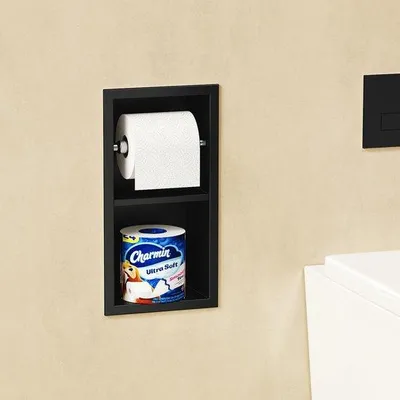 Produktbild von Schwarze Edelstahl-Toilettenpapierhalter, 34x18cm, Wandmontage