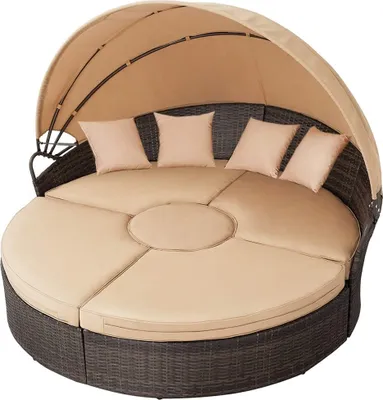 Produktbild von Sonneninsel 180 cm Polyrattan mit Sonnendach teilbarer Liege & Kissen