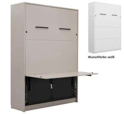 Produktbild von Schrankbett Wandbett Klappbett vertikal GN 140x200 mit Schreibtisch und LED weiß