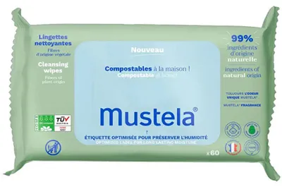 Obrázok produktu pre Mustela, Chusteczki oczyszczające kompostowalne, 60 sztuk