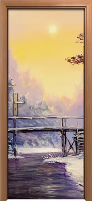 Produktbild von Türposter 80x200 cm Türaufkleber Türtapete Türfolie Klebefolie Weiße Brücke Fluss Winter Landschaft
