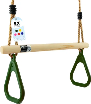 Produktbild von GO!elements Trapez Schaukel Garten - Kinderschaukel Outdoor Indoor - Schaukelsitz Schaukelbrett Brettschaukel für Kinder zum Schaukeln - Höhenverstellbar - rutschfest - Farbe: Grün