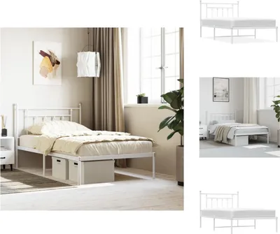 Produktbild von vidaXL Bettgestell mit Kopfteil Metall Weiß 107x203 cm -  Betten & Bettgestelle