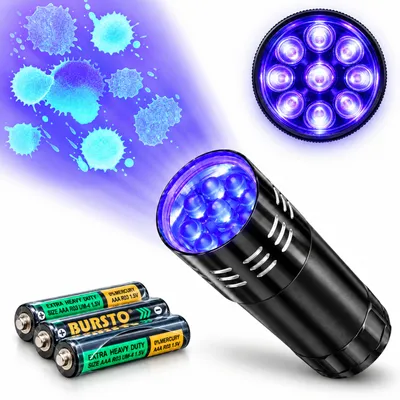 Produktbild von UV Taschenlampe, Schwarzlicht Handlampe, Bernsteindetektor, Mini Ultraviolett Leuchte 9x LEDs
