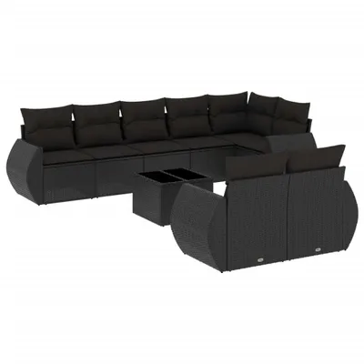 Produktbild von 9-tlg. Garten-Sofagarnitur mit Kissen Schwarz Poly Rattan
