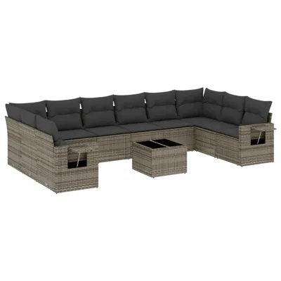 Produktbild von vidaXL 11-tlg. Garten-Sofagarnitur mit Kissen Grau Poly Rattan