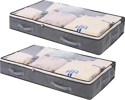 Produktbild von 2 Stück 90L Groß Aufbewahrungstasche, Faltbare Unterbett Kleideraufbewahrung Schrank Organizer Set mit Verstärkt Griff