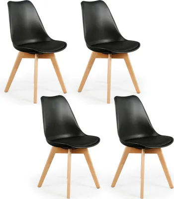 Image de Lot de 4 Chaises - HOME DECO FACTORY - Scandinaves - Rembourrées - Noires