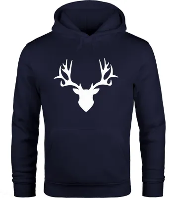 Produktbild von Hoodie Herren Hirsch Geweih Kapuzen-Pullover Pullover mit Kapuze Moonworks® navy S