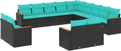 Produktbild von 13-teiliges Gartensofa-Set mit Kissen, schwarzes Polyrattan