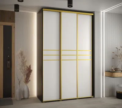 Obrázek produktu pro Šatní skříň YVONA 10 - 160/45 cm, černá / bílá / zlatá