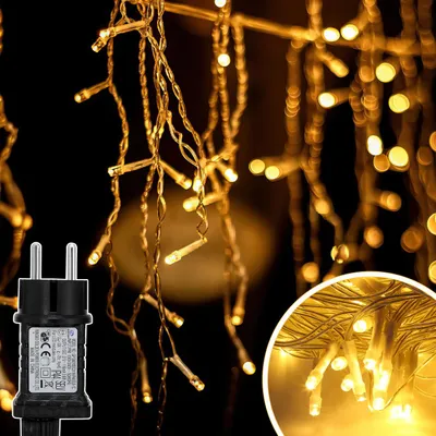 Produktbild von Ikodm Eisregen Weihnachtsbeleuchtung 200 LEDs 5 m Lichtlänge + 5 m Zuleitung, Warmweiß, Lichtervorhang mit 8 Modi, Weihnachtsbeleuchtung für Innenräume, Weihnachten und Party