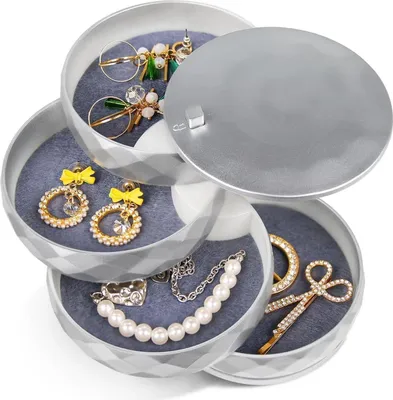 Image de INMORVEN Boîte à bijoux Femme 4 niveaux pivotants Bagues Boucles d'oreilles Collier Filles