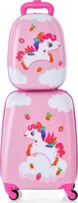 Obrázok produktu pre 2-dielny detský kufor + ruksak z plastu detský vozík detská batožina 12"+16" ružový jednorožec