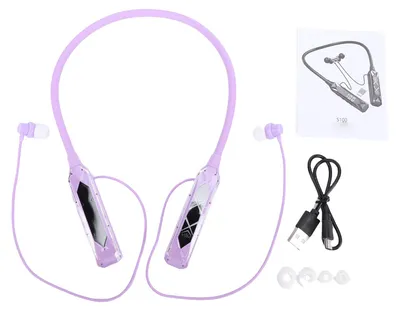 Produktbild von Nackenbügel-Ohrhörer, Bluetooth 5.3, Echtzeit-Batterieanzeige, kabellose Ohrhörer mit kleinem Speicherkartensteckplatz für Sport, Lila