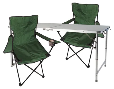 3-tlg. Campingmöbel Set grün Tisch höhenverstellbar Tragegriff Stühle Tasche