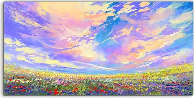 Produktbild von Coloray Glasbild 140x70  Wandbild Glasbilder Deko Wiese Himmel bunte Blume Wolken
