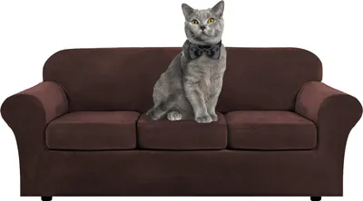 Obrázek produktu pro 4 kusy Stretch Velvet Sofa Cover Furniture Protector Form Fit Thick Velvet Sofa Cover for 3 Cushions Couch(3 Seater,Dark Brown)