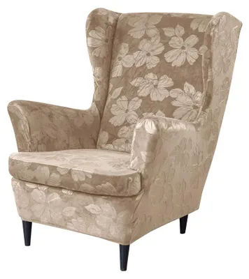 Produktbild von BEZUG für OHRENSESSEL Muster GEPRÄGTE HIBISKUSBLÜTEN VELOURS BEIGE
