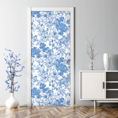 Produktbild von Dekorative Abnehmbarer Wandsticker Türtapete selbstklebend Klebefolie Blaue Sommerstrauß 77 x 200 cm
