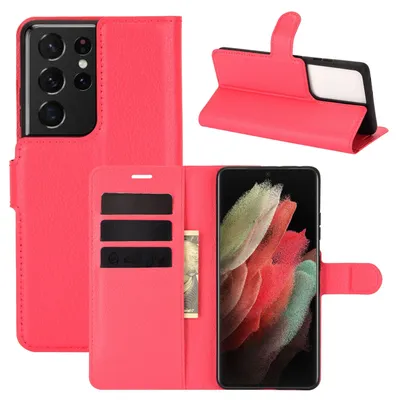 Productafbeelding van König Design hoesje, compatibel met Samsung Galaxy S21 Ultra, kunstleren telefoonhoesje - telefoonhoesje, rood