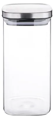 Vorratsdose 1500 ml, Borosilikatglas, Edelstahl, silber, 20,5×10×10 cm