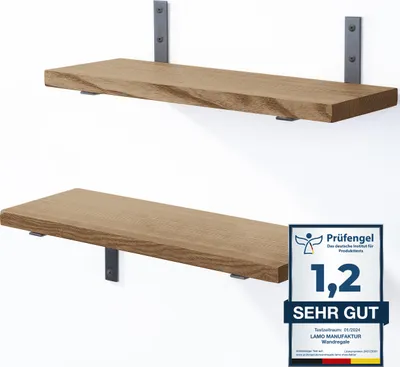 Produktbild von LAMO Manufaktur 2 Stück Wandregal Holz 2x 40cm | Schweberegal Massiv 100% Echtholz | Hängeregal für Wohnzimmer, Schlafzimmer, Küche, Büro, Badezimmer | Wandregale SET 4 Gerade Farbe: Nussbaum
