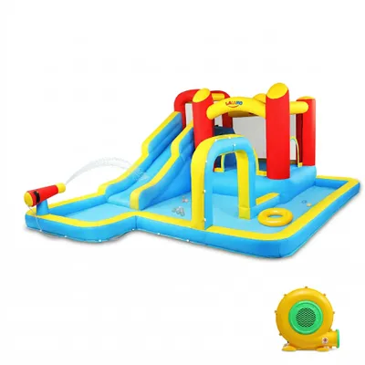 Produktbild von FCH Aufblasbare Hüpfburg mit Gebläse,Wasserrutsche aufblasbar Spielpool Wasserspielcenter Wasserpark, 465 x 365 x 195cm, KI-generiertes Bild