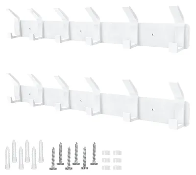 Produktbild von Wandgarderobenhaken, 2er-Set mit 6 Haken, Metallgarderobenhaken, Garderobenständer für Schlafzimmer, Badezimmer, Küche, Kleiderschrank, Wandgarderobe (weiß)