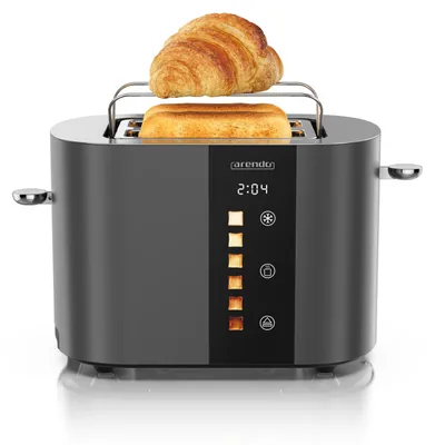 Obrázek produktu pro Topinkovač Arendo 2 plátky, nerezová ocel, 800W, displej s ukazatelem zbývajícího času, nástavec na rohlíky, funkce rozmrazování, tepelně izolační kryt, dotykový displej, Cool Grey