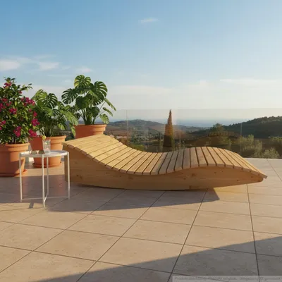 Produktbild von Holzliege Wellenliege Gartenliege Himmelssofa "Pool-Moni" (Lärche) 140cm