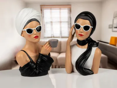Produktbild von formano 2er Sparset Deko-Büste Dame im Vintage Hollywood Stil Handbemalt Figur