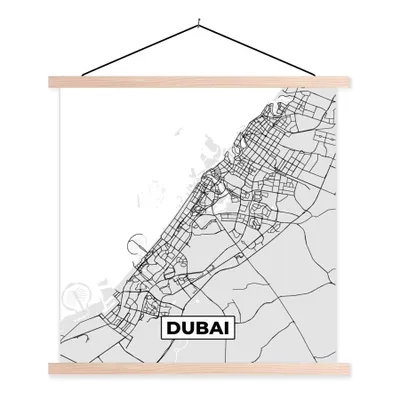 Produktbild von MuchoWow® Textilposter Dubai - Stadtplan - Schwarz und Weiß - Karte 120x120 cm mit holzfarbenen Rahmen - Textil-Poster