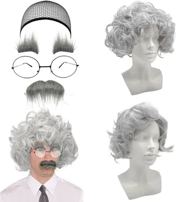 Produktbild von Alte Männerkostüme 5 Stück, graue Perücke, Bart, Brille, Haarnetz, für Halloween