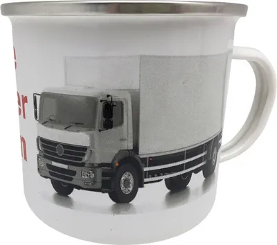 Produktbild von Kaffeebecher Emaille Becher, Männer  LKW, Blechbecher, Blechtasse Tasse