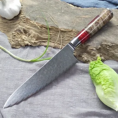 Image de Couteau de cuisine Damasquiné HA-14032 - Rouge KP14032