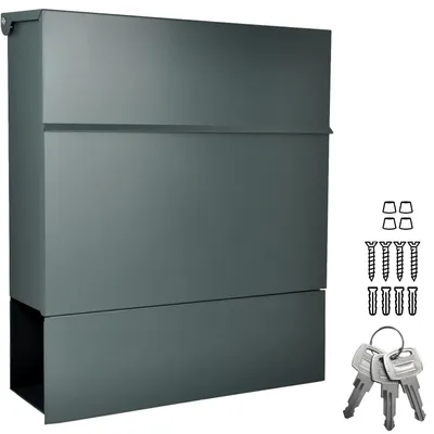 Produktbild von Alsten Tech Designer Briefkasten mit Zeitungsfach Wandbriefkasten und 3 Schlüssel Postkasten für Haus und Büro A4/C4 geeignet, Anthrazitgrau Ral 7016