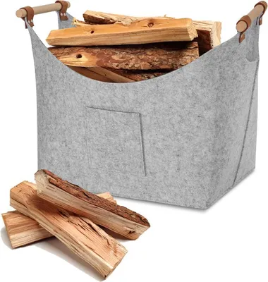 Immagine prodotto di Cesto in feltro Jayseuw con manici in legno, cesto in legno per legna da ardere, cesto per legna da ardere in feltro 5mm, grigio chiaro