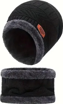 Produktbild von Wintermütze mit Schal-Set – Strickmütze & Schlauchschal, gefüttert, Onesize Schwarz