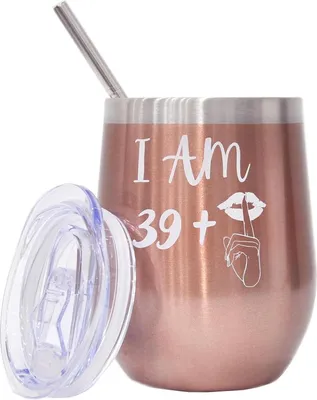 Image de Or rose 40e anniversaire en acier inoxydable gobelet à vin cadeau 350ml