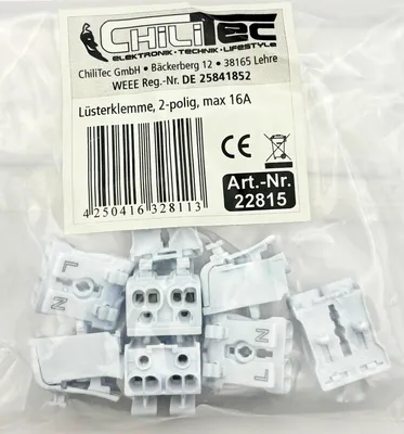 Produktbild von ChiliTec 22815 Lüsterklemme, 2-polig mit Hebel 0,75-2,5mm², max. 16A