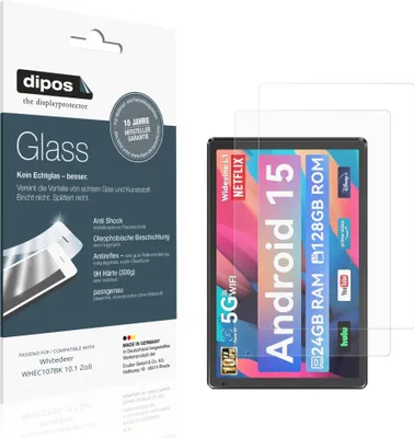 Produktbild von 2x Schutzfolie für Whitedeer WHEC107BK 10.1 Zoll matt - Anti-Shock 9H Folie dipos Glass Kunststoffglas
