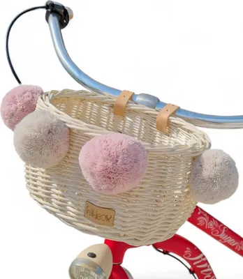 Produktbild von Kinderfahrradkorb aus Weide in Ecru für Dumpy Stripes mit Bommeln