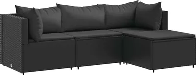 Produktbild von vidaXL 4-tlg. Garten-Lounge-Set mit Kissen Schwarz Poly Rattan