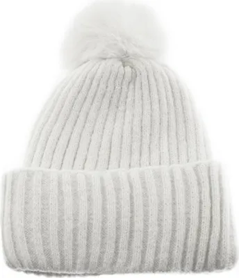 Produktbild von Bommelmütze mit Innenfutter Strickmütze zum Warmhalten im Herbst und Winter Weiß