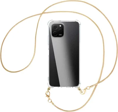 Produktbild von Handykette Backcover-Schutzhülle mit Band (Metall goldfarben) für Huawei nova Y61 (EVE-LX9,LX3) - goldfarbene Snake-Kette