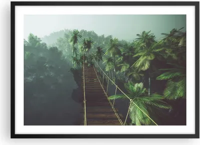 Produktbild von Gerahmtes Poster - Schwarzer Rahmen - Dschungel Palme Brücke - 70x50 cm - Wand Bild - Wanddeko - Wandbilder - Kunstposter - Wandposter - Bilderrahmen - Bilder - Kunstdruck - Wandbild - P2BAA70x50-3674