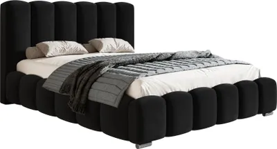 Obrázek produktu pro Čalouněná postel 200x200 Pearl s úložným prostorem – manželská postel, ložnice, kovový rošt – sametová látka černá