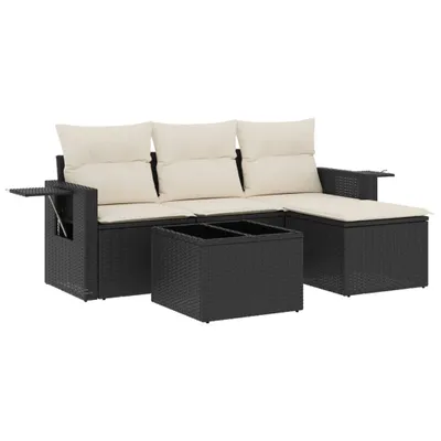 Produktbild von 4-tlg. Garten-Sofagarnitur mit Kissen Schwarz Poly Rattan